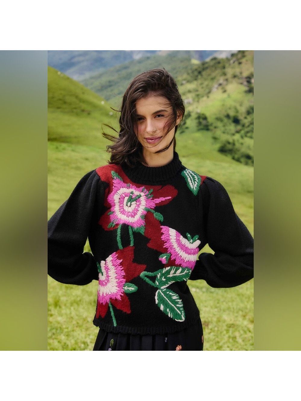 Farm Rio Black Bold Colorful Sweater